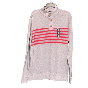 NEW Gap Sweater Mens XL  Mock Neck 1/4 Button Up Pullover Gray Red Stripes